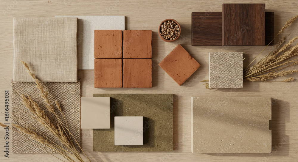 Interior Design Mood Board with Natural Materials and Textures. Stock ...