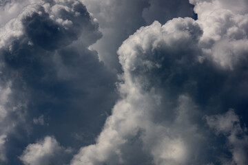 heavy cumulus clouds. photo of textured cloudy sky for dramatic background or brutal backdrop. moody