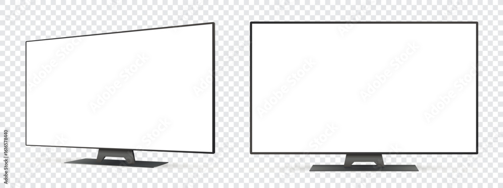 Realistic tv screen mockup. Front and side view with white empty screen ...