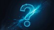 © See - Futuristic glowing blue question mark on dark technology background symbolizing inquiry and innovation