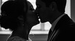 © nad - Ethereal monochrome silhouette of a couple sharing an intimate kiss moment on their special day