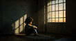 © Mucher - Child Sitting Alone by Window, Sunset Light, Hope and Isolation