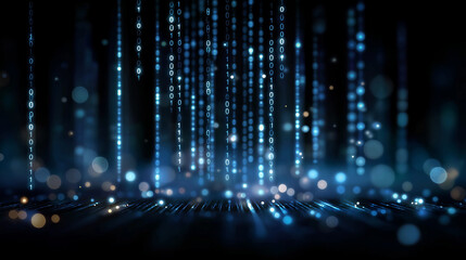 Canvas Print - digital data stream: an abstract representation of digital information flowing, with glowing blue li