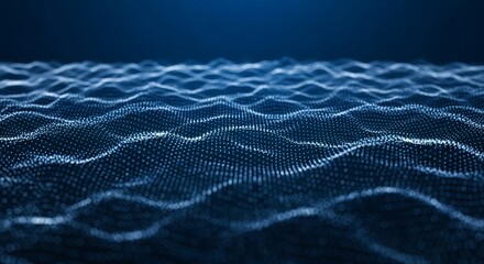 Wall Mural - abstract digital particles form a wavy surface on a dark blue background