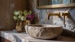 © pier - elegant bathroom with stone sink and brass fixtures in quiet luxury style
