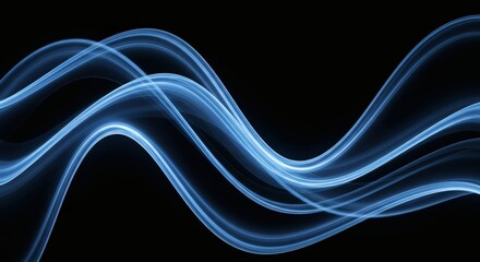 Wall Mural - blue light curves on black background