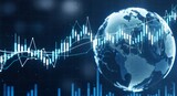 Digital globe overlayed with financial data charts and graphs