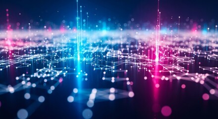 Wall Mural - Digital network with glowing blue and pink nodes and lines