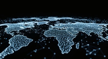 Wall Mural - Digital world map formed by glowing points and connecting lines