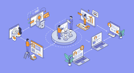 Conceptual Illustration of Digital Network and Teamwork.