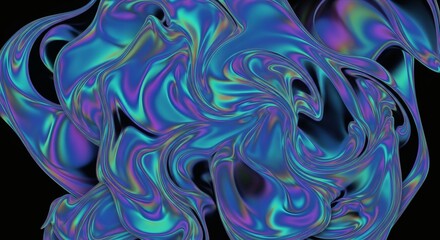 Wall Mural - iridescent fluid swirls against a black background