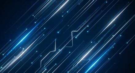 Wall Mural - Futuristic digital lines and dots on a dark blue background