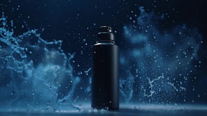 Wall Mural - sleek black water bottle in dynamic water splash. ideal for advertising, product promotions, and hea