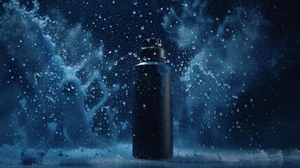 Wall Mural - sleek black water bottle in dynamic water splash. ideal for advertising, product promotions, and hea