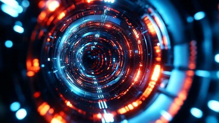 Wall Mural - Futuristic technology tunnel with glowing neon lights and circular patterns