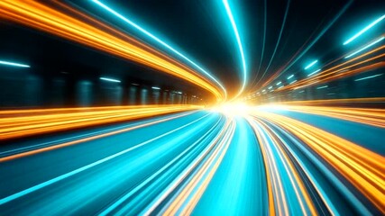 Wall Mural - Futuristic Tunnel Speed Motion with Light Trails and Glowing Effect