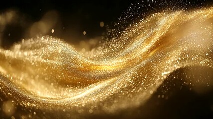 Wall Mural - Golden Glittering Particles Flowing Across Black Background Animation Loop