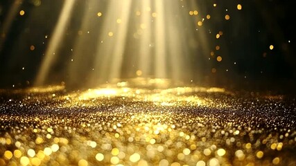 Wall Mural - Golden Light Rays and Bokeh Particles Festive Background Motion Graphic