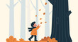 © ELCINDY - Illustration of a Child Playing with Falling Autumn Leaves in a Forest Setting