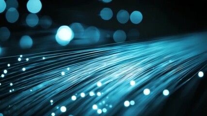 Wall Mural - abstract background with glowing blue fiber light trails and soft bokeh effects in motion