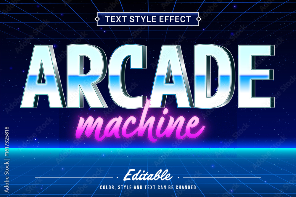 Editable Retro Arcade Typography Text Effect with Neon Style Stock ...