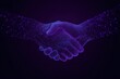 © Phiyarat - Abstract digital handshake with glowing purple and blue network lines against a dark background