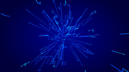 Wall Mural - abstract background with glowing particles and light lines. animation rotation of optical fiber wire