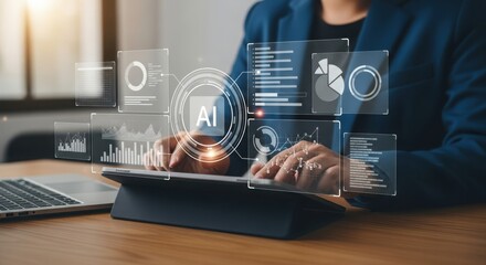 Businessman using artificial intelligence technology to analyze data and improve business strategy