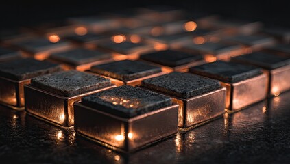 Copper squares with glowing interiors