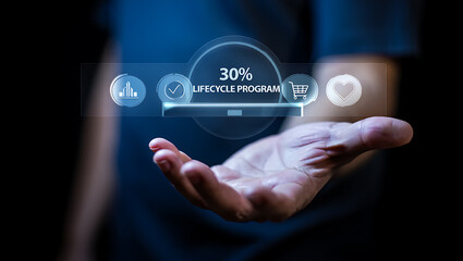 hand holding digital interface with program details human technology