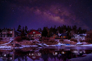 Wall Mural - Beautiful view Big Bear Lake with snow at sunset.  California ,USA