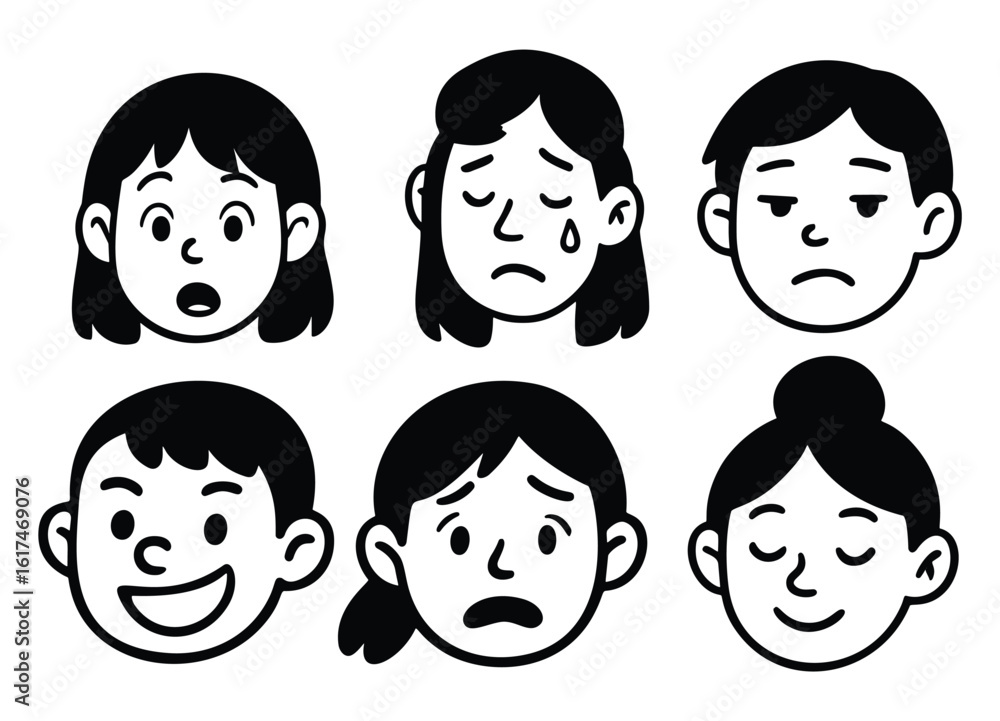 Cartoon faces showing different emotions and expressions vector ...
