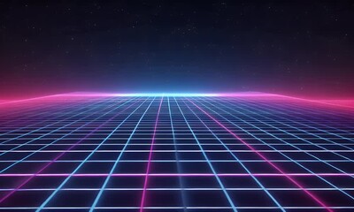 Wall Mural - vibrant neon grid background with glowing lines, a futuristic and retro design style, a glowing blue