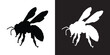 © gavin - Black bee animal silhouette on white background and white on black background, simplified bee icon for stencil or print art, flat illustration vector image of animal in black and white.