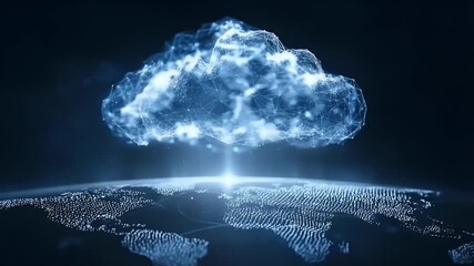 Wall Mural - a glowing cloud symbolizing the global network of digital clouds, connected to various illustrated c