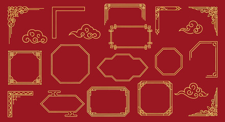 Collection of Elegant Gold Chinese Decorative Frames and Borders