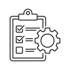 Wall Mural - project management icon with checklist and gear for task optimization and quality control representi