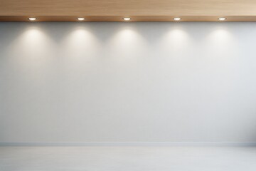 Wall Mural - modern empty interior with wooden ceiling and spotlights illuminating a blank white wall in a minima