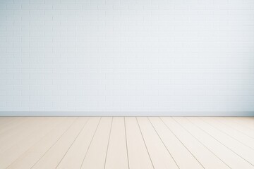 Wall Mural - empty modern interior room with white brick wall and light wooden floor, minimalistic clean space id