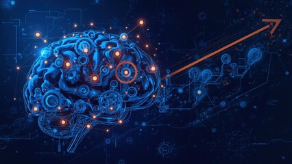 Executive Coaching. Futuristic blue digital brain network with glowing