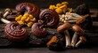 © Aprizky - A moody, textural shot of medicinal mushrooms, representing ancient, earthy wisdom.