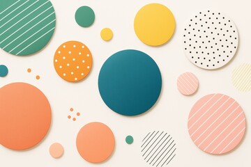 Wall Mural - colorful circular shapes with patterns on a light background forming a playful graphic concept for m