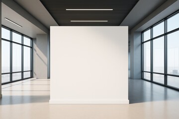 Wall Mural - empty white wall in modern office interior with large windows and natural light for advertising, bra