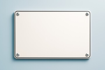 Wall Mural - blank white metal signboard with screws on light blue wall background for advertising or branding mo