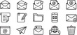 © MDHRIDOY - Email and communication line icon set. A collection of vector symbols including mail, message, folder, and send icons for web design.