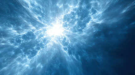 Wall Mural - bright burst of light illuminating a deep blue sky with swirling clouds at dawn