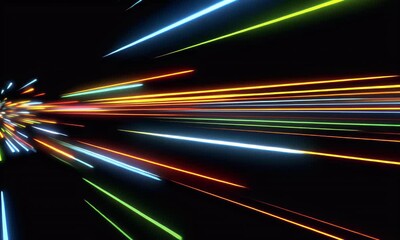 Wall Mural - abstract digital background with colorful light streaks and lines moving rapidly in the dark,