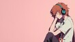 © WallAnim_AI - A thoughtful anime boy engrossed in music.