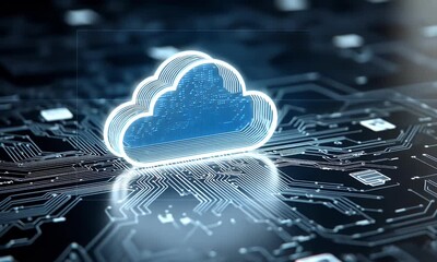 Sticker - 3d cloud with a digital circuit background, data center, and cloud technology concept.
