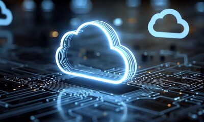 Sticker - 3d cloud with a digital circuit background, data center, and cloud technology concept.